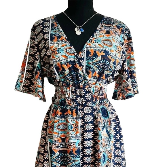 SHEIN ~ Women’s multi-colored BOHO lightweight dress w/short flutter sleeves - Picture 3 of 8